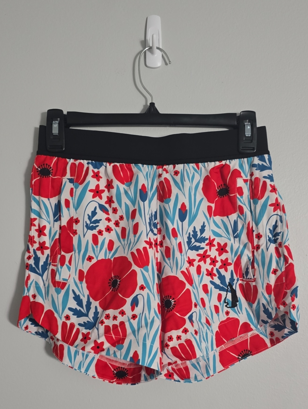 High-Energy Floral Athletic Shorts in Red and Blue